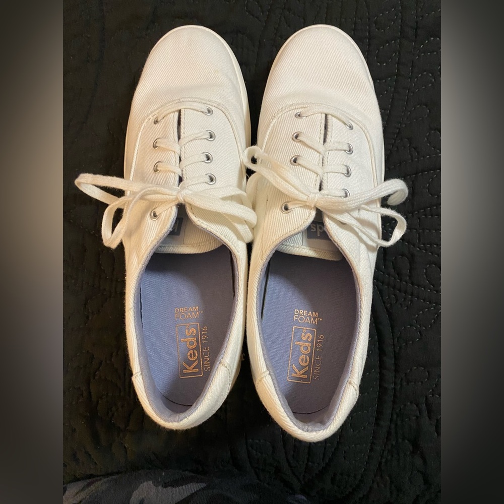 Keds classic white platform sneakers, 8.5.